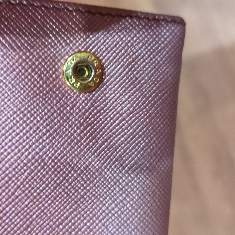 Prada Saffiano Metallic Leather Continental Rose gold Pink Double Snap Wallet - Picture 16 of 17